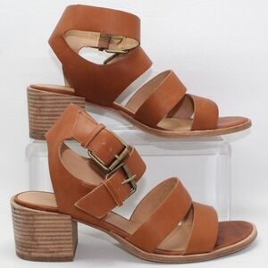 Madewell Womens Tan Leather Multi Strap Block Heel Buckle Sandals Size 8